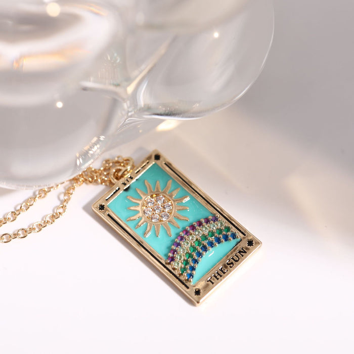 Wholesale Copper Tarot Sun Moon Star Enamel Pendant Necklace Trendy Jewelry Accessory