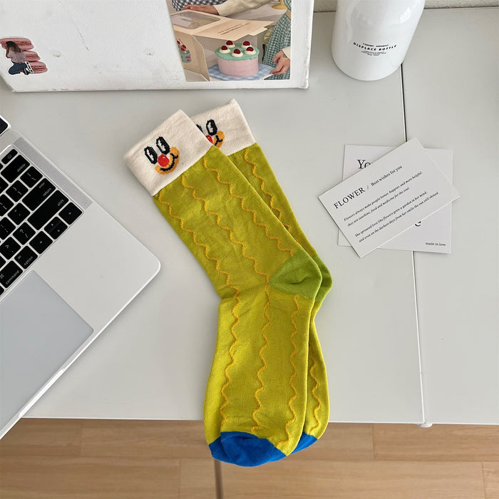 Wholesale Socks, pure cotton cartoon tube socks, funny smiling face emoji pack, long socks