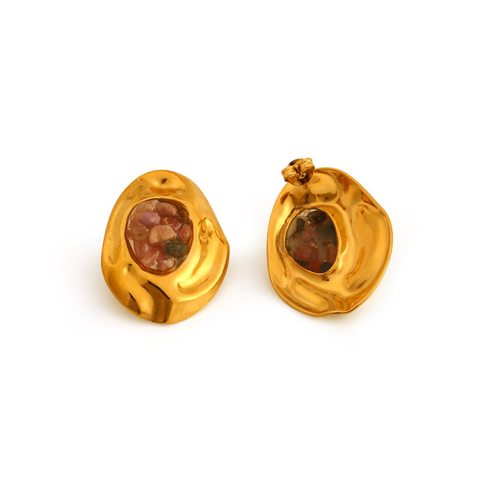 Wholesale Fashionable irregular stainless steel earrings inlaid with natural crushed stone temperament earrings color preservation wholesale