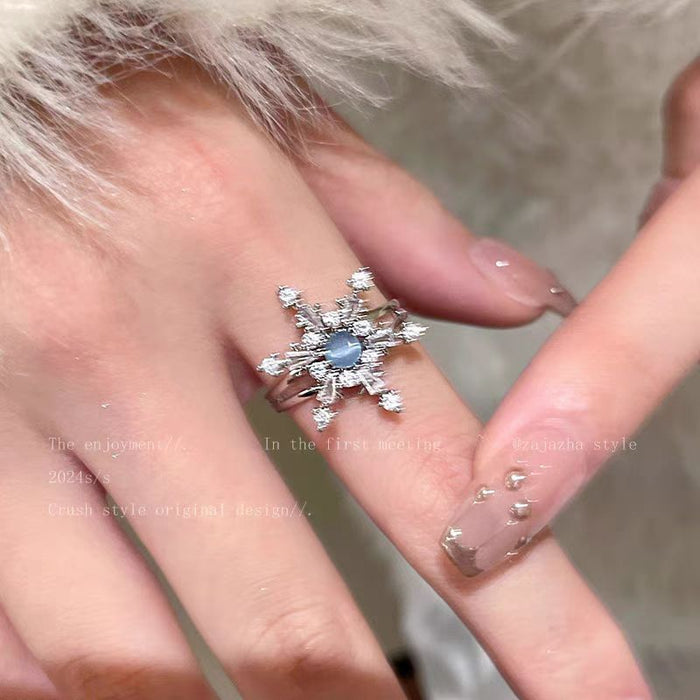 Wholesale Adjustable blue zircon snowflake ring