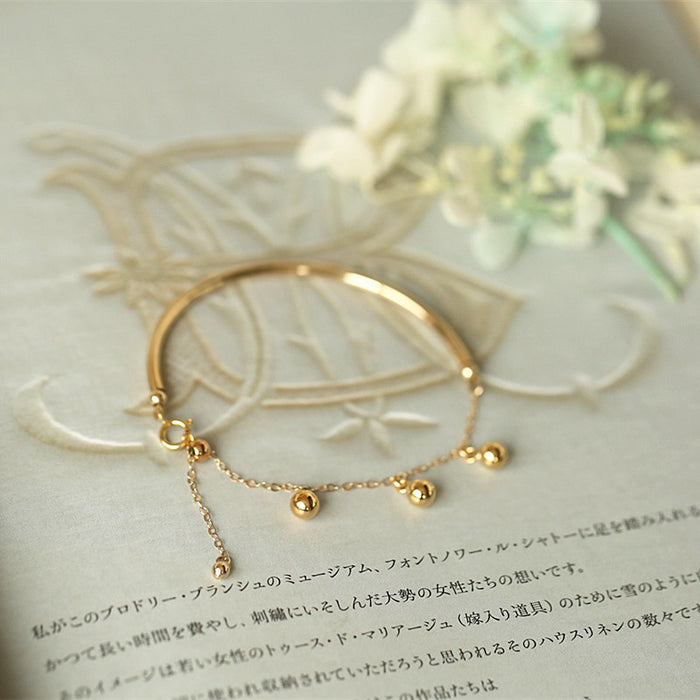 Wholesale half-ed jewelry buckle round wire steel ball tassel bracelet titanium steel plated 18k gold women' s jewelry
