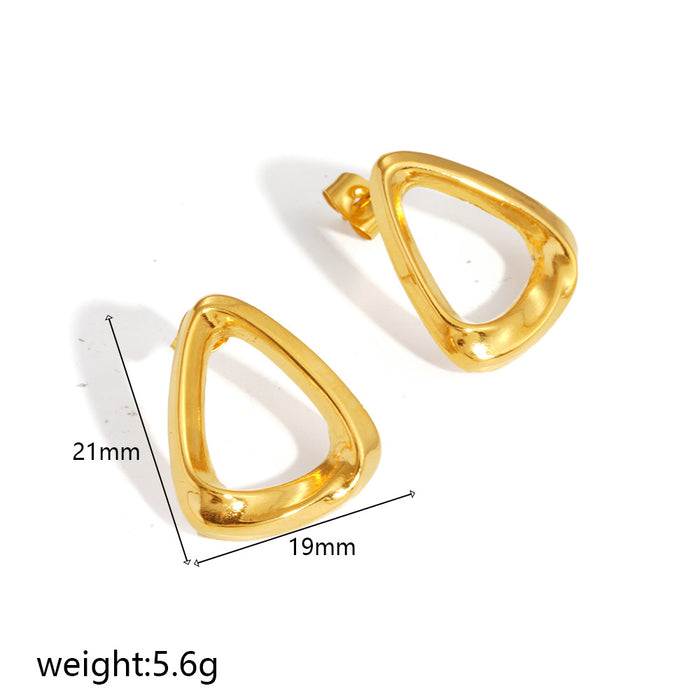 Wholesale titanium steel striped geometric stud earrings,  triangle 18k gold openwork earrings,  stainless steel earrings