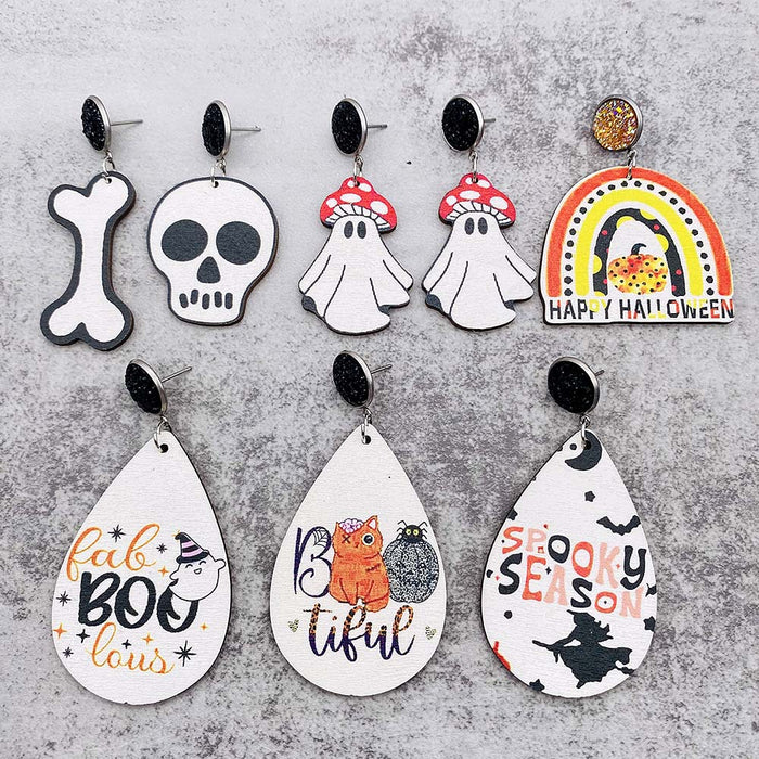 Wholesale  Earrings Pumpkin Skull  Web Wooden Earrings
