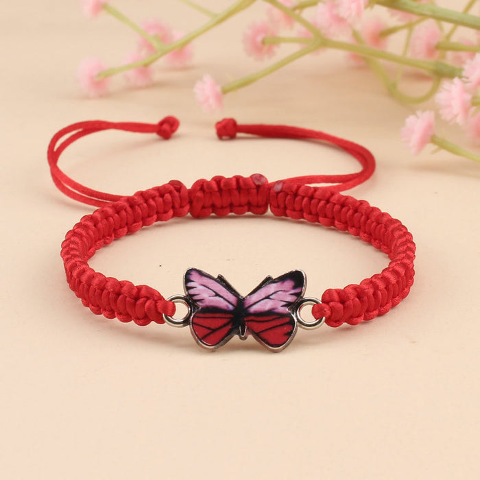 Wholesale hand-woven flat knot adjustable red rope bracelet for men and women couples best friend butterfly bracelet