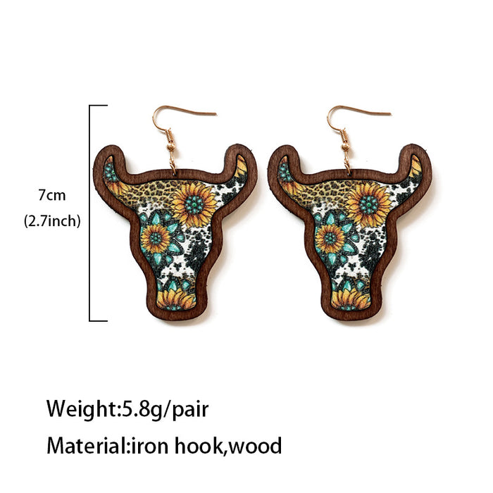 Wholesale Vintage fungus ring with cow head inlaid with Bohemian style earrings, fashionable and trendy accessories