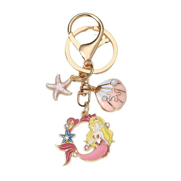 Wholesale shell starfish mermaid oil alloy keychain bag pendant
