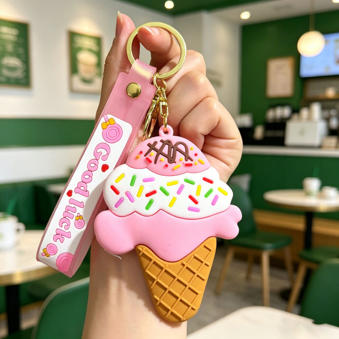 Wholesale Silicone PVC Cartoon Ice Cream Keychain Fashion Accessory Gift for Birthday Boutique Resale
