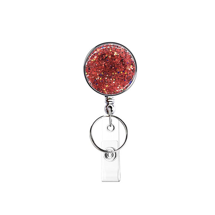 Wholesale UV Electroplated Resin Glitter Sequins Epoxy Badge Reel Retractable Keychain JDC-KC-QiDing013