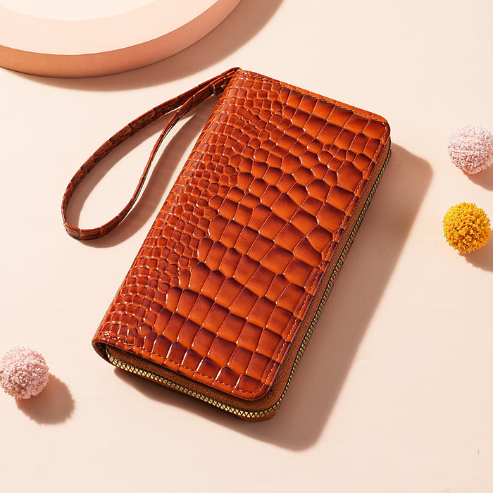 Wholesale Wine Red Crocodile Pattern Long Wallet For Women Stylish PVC Multi Pocket Zip Clutch Fashion Accessory For Gift Boutique Resale