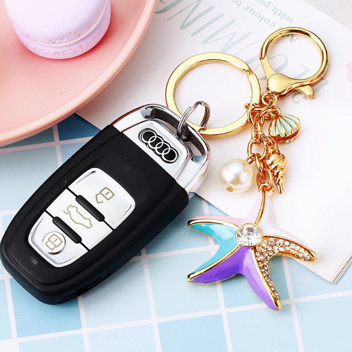 Wholesale Pearl Shell Sea Star Car Keychain Pendant Metal Keychain Gift