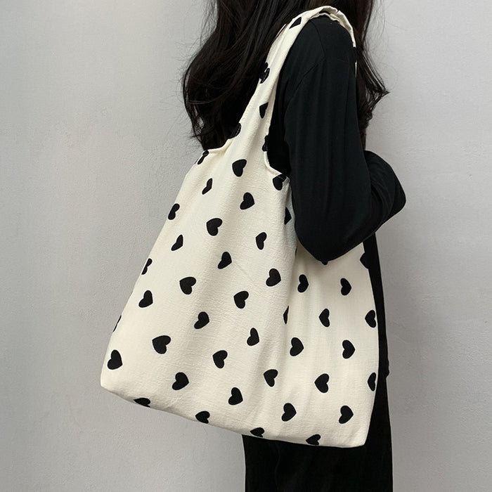 Wholesale Artistic texture love canvas shoulder vest bag, large capacity handbag, makeup bag