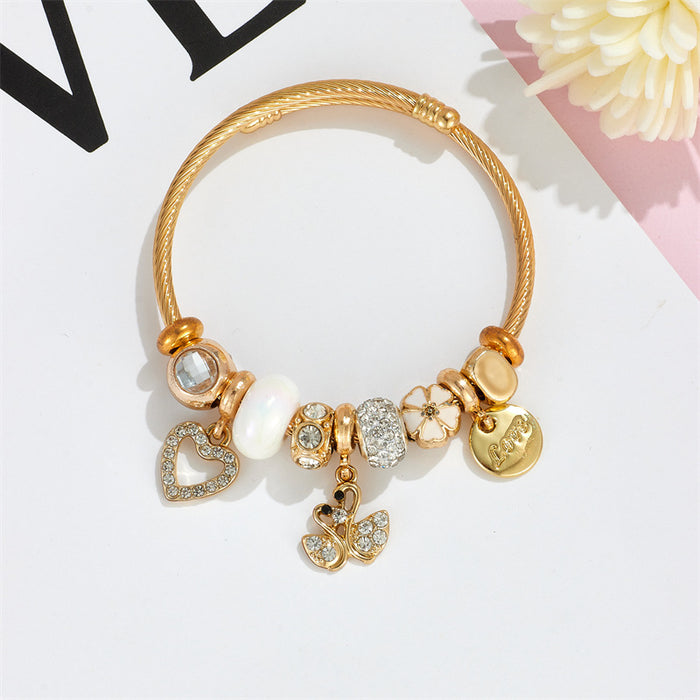 Wholesale Butterfly Little Swan Pendant Stainless Steel Beaded Charms Bracelets