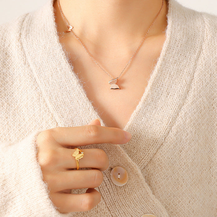 Wholesale Matte butterfly pendant necklace earrings ring jewelry set