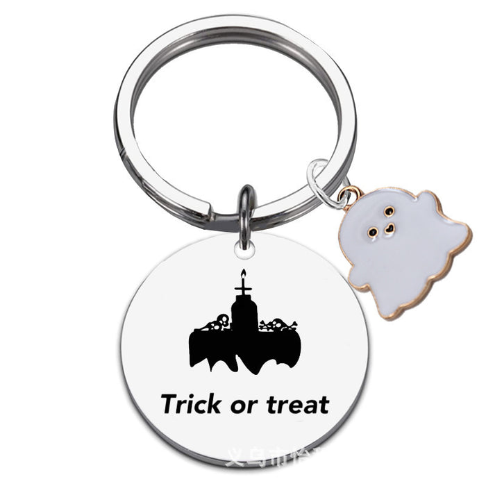 Wholesale  Ghost Stainless Steel Keychain Laser Engraved Round 30mm Gift for Couple Acce MOQ:2ssory