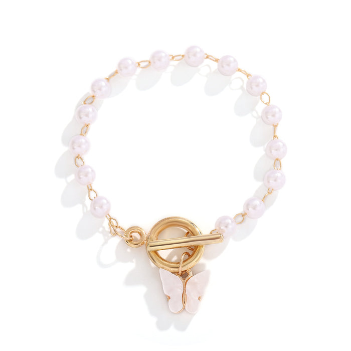 Wholesale Butterfly Pendant Bracelet Women' s Fashion Buckle Pearl Bracelet
