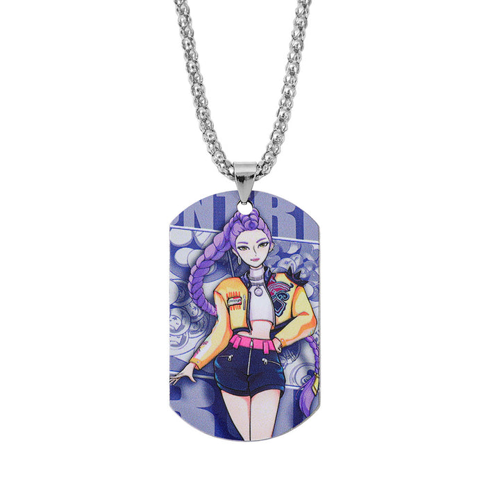 Wholesale K-pop Stainless Steel Metal Printed Pendant Necklace