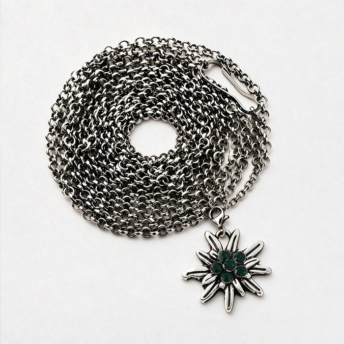 Wholesale Layering Jewelry Edelweiss Long Necklace Rhinestone Pendant Bavarian Folk Style For Beer Festival