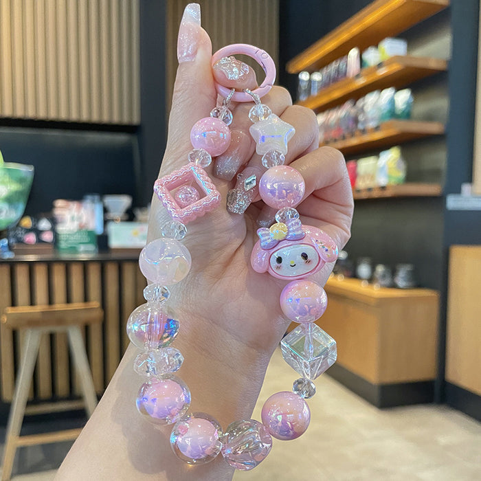 Wholesale Cartoon Cat Beaded Phone Strap Keychain