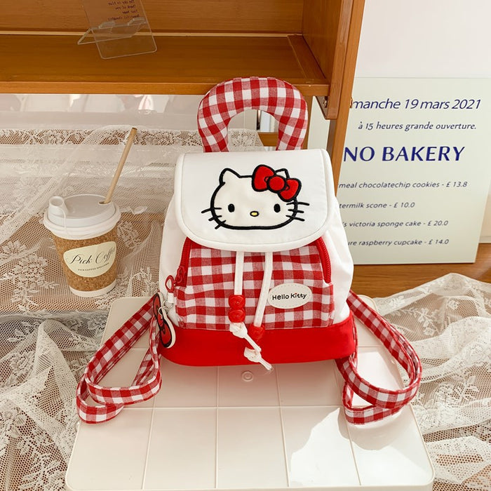 Wholesale Red Plaid Canvas Backpack Women' s Cute Kitten Handbag