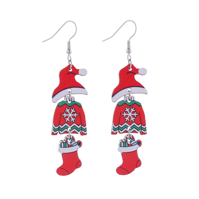 Wholesale Christmas tree hat bell snowman wooden holiday earrings