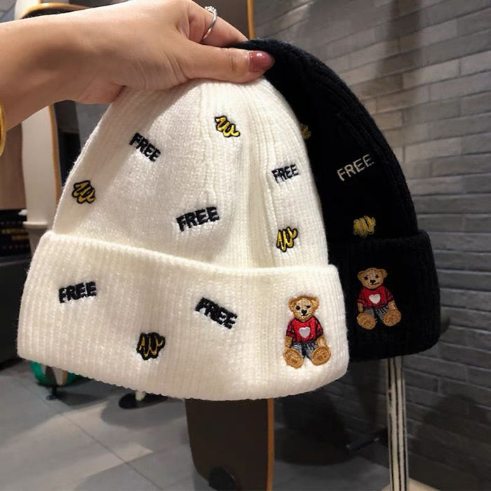 Wholesale Autumn and Winter Cartoon Embroidery Letters Pullover Knitted Hat JDC-FH-Shangy001