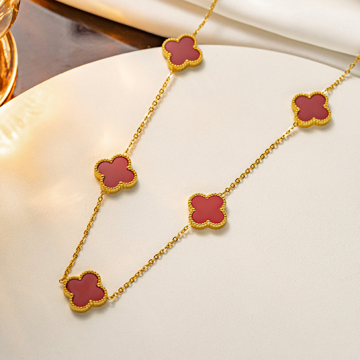 Wholesale 13MM titanium steel 5-link necklace  four-leaf clover necklace