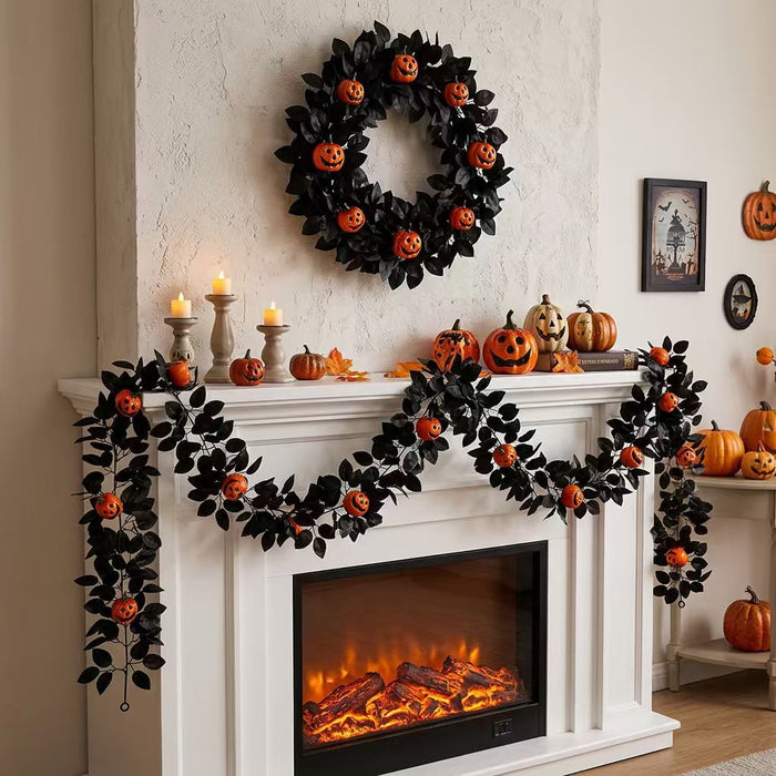 Wholesale  Decor Artificial Pumpkin Vine With Black Roses And Maple Leaves Chic Fabric Garland For Party Outdoor Resale