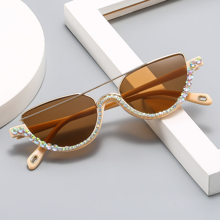Wholesale Cat eye diamond studded flat mirror anti blue light new fashionable glasses frame personalized sunglasses glasses frame