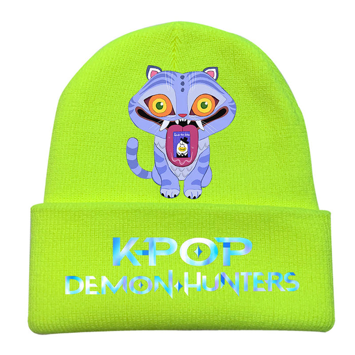 Wholesale Kpop Knitted hat fashion curled brim beanie printed