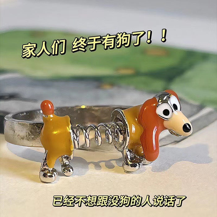 Wholesale Cute and quirky spring dog animal ring, playful index finger ring, adjustable opening ring