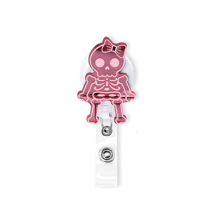 Wholesale Acrylic Pink Skull Retractable Name Tag ID Buckle JDC-KC-XinH012