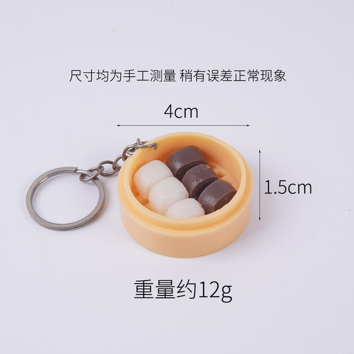 Wholesale Stylish Dim Sum Steamer Basket Keychain PVC Food Charm Car Key Accessory Gift MOQ≥3
