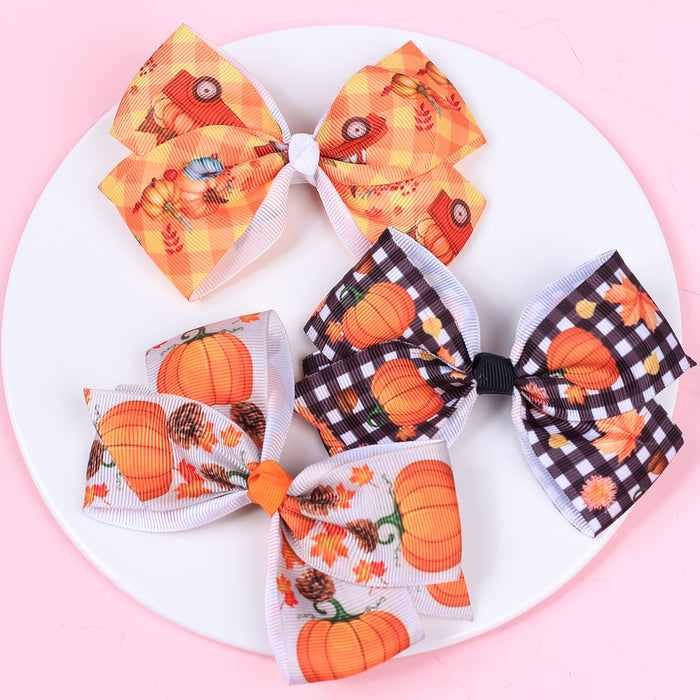 Wholesale Halloween Pumpkin Series Printed Bow Hairpin JDC-HC-QiuN016