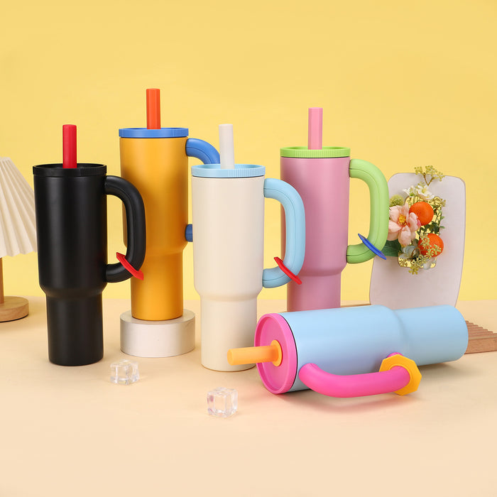 Wholesale 40oz Ice Bullies Cup with 304 Stainless Steel Handle Straws in Various Bright Colors
