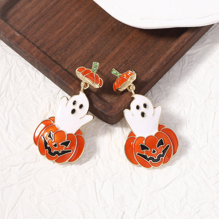 Wholesale Halloween Zinc Alloy Oil Drop Cartoon Ghost Pumpkin Earrings JDC-ES-YueLi018