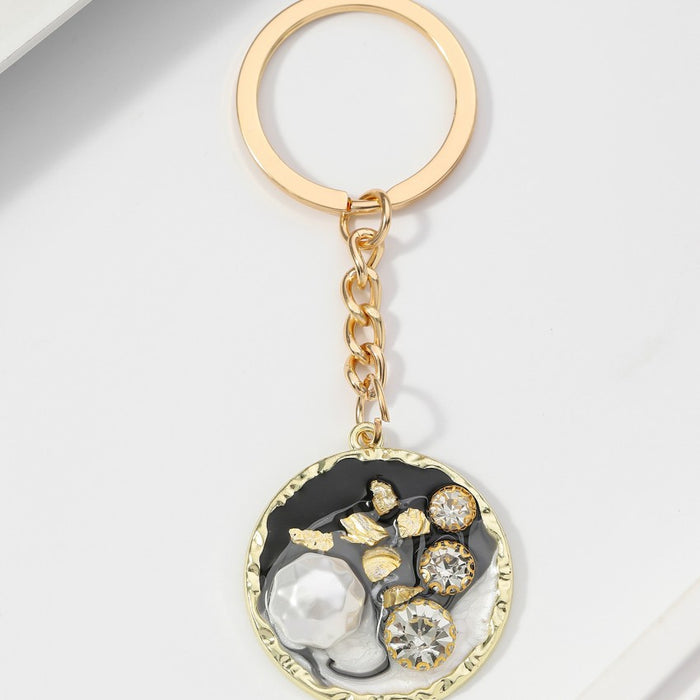 Wholesale Alloy Round Plate Inlaid Diamond Pearl Keychain JDC-KC-RongRui067