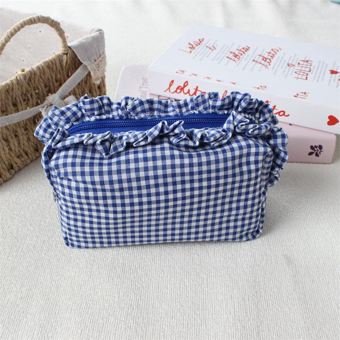 Wholesale Trendy Black Plaid Pleated Lace Pencil Case Large Capacity Student Stationery Pouch Boutique Gift