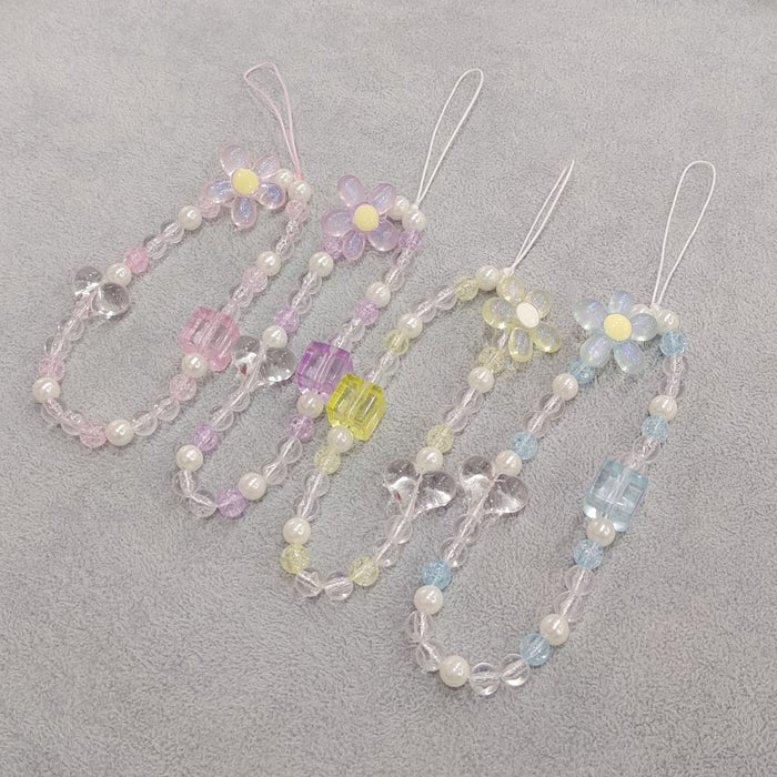 Wholesale Flower Square Love Acrylic Beaded Short Phone Lanyard Creative Decoration