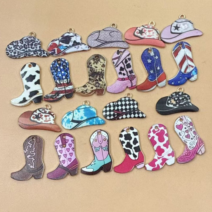 Wholesale 10pcs Alloy Vintage Western Cowboy Printed Boots Keychain Pendant Backpack DIY Jewelry Accessories