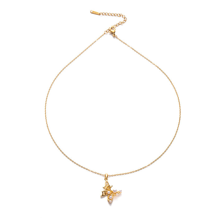 Wholesale Micro inlaid zircon pearl necklace, fashionable and niche design, butterfly collarbone chain, simple temperament, versatile accessory