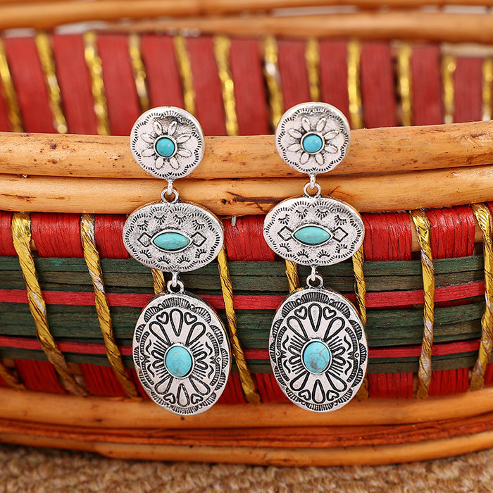Wholesale New retro western style turquoise oval earrings with exaggerated personality and earrings