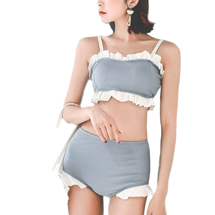 Wholesale Split swimsuit, camisole, ruffle edge, sexy high waisted, conservative hot spring swimsuit