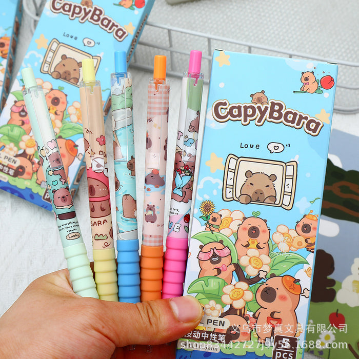 Wholesale 5pcs/set Cute Press Black Pen Capybara Party ST Quick Dry Brush Pen High Color Value Cartoon Burden Reduction Pen