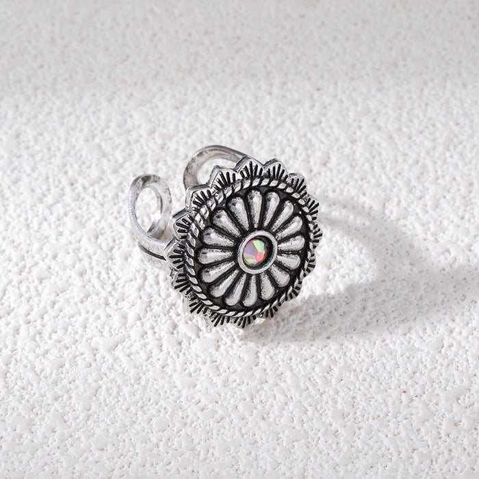 Wholesale Ethnic Style Flower Turquoise Adjustable Ring