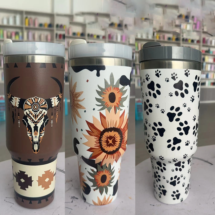 Wholesale Bull Head Print 40oz ice bullies cup Stainless Steel Car Cup with Handle