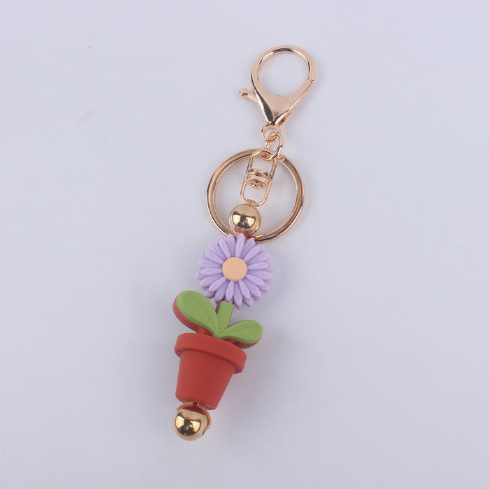 Wholesale Cartoon Daisy Flower Silicone Beaded Keychain JDC-KC-GuangTian010