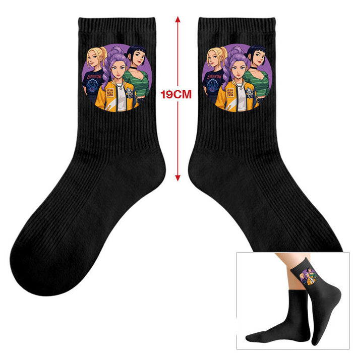 Wholesale Kpop Cute cartoon-themed printed colorful mid-calf socks