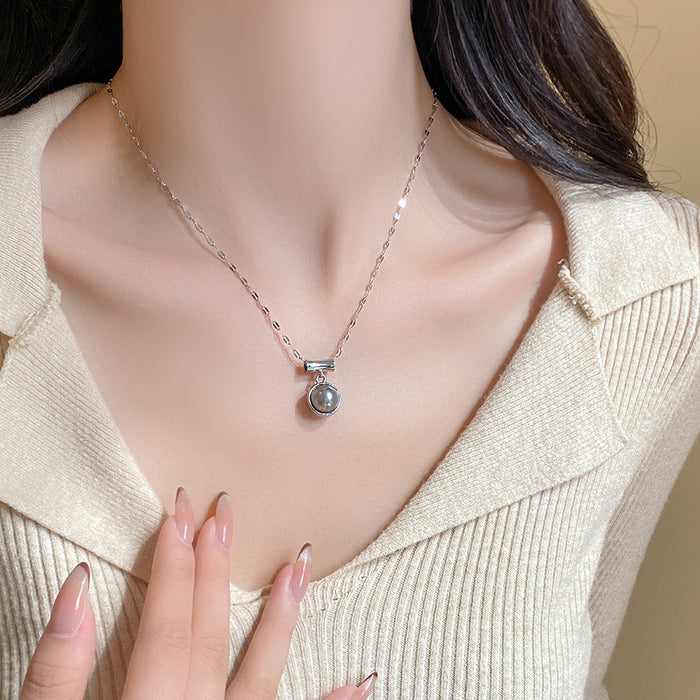 Wholesale Titanium steel double-sided pearl pendant necklace with light luxury and niche design