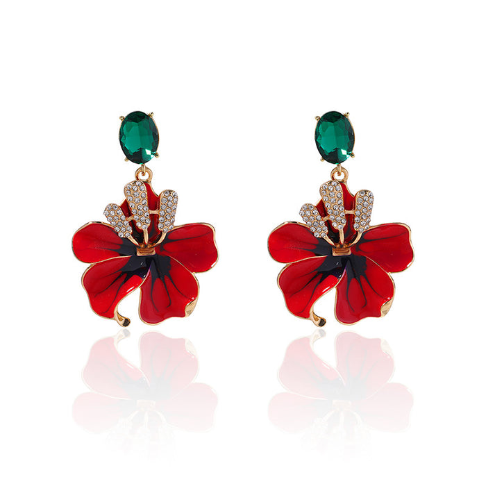 Wholesale Personalized alloy flower earrings with vintage silver needles and diamond studded earrings