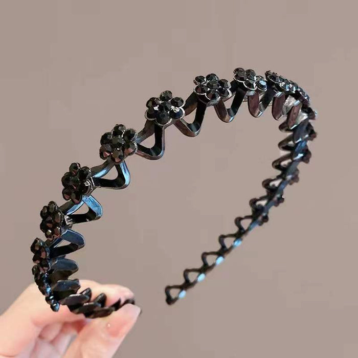 Wholesale Plastic Rhinestone Plum Blossom Wave Hair Hoop JDC-HD-JunJie002